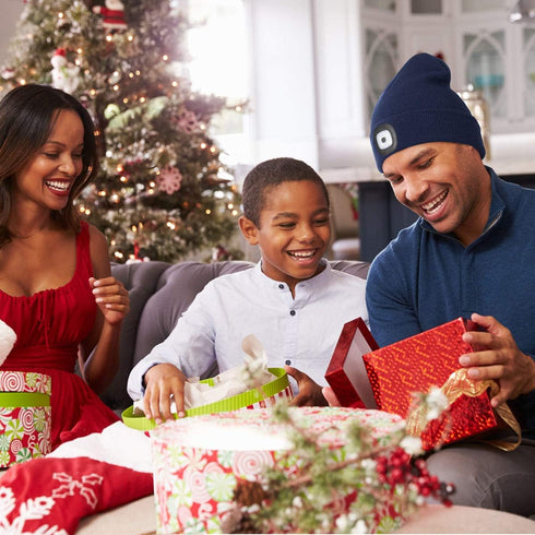 USB Rechargeable LED Beanie Hat for Outdoor Activities  Grey